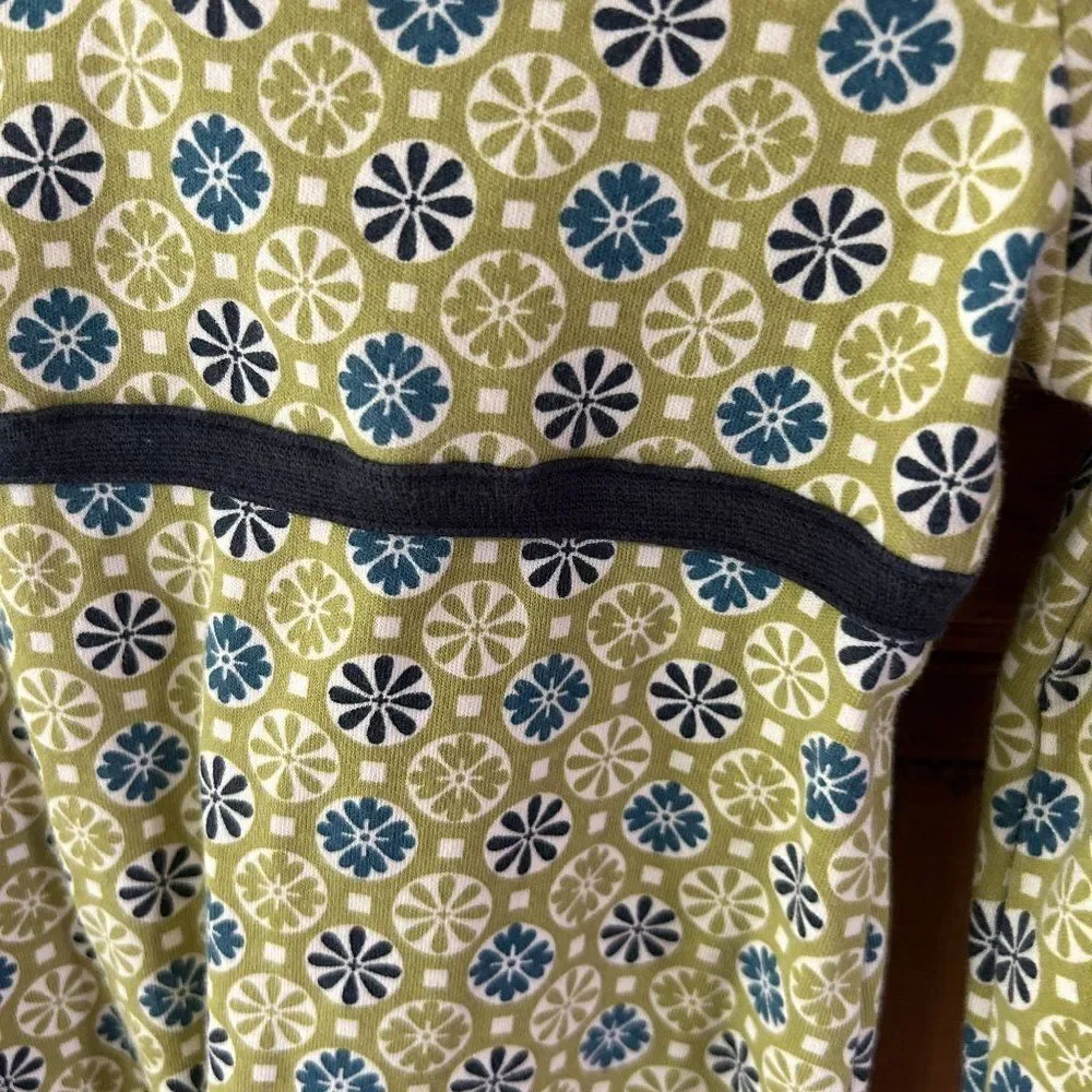 Tea Collection Girls Size 3 Green Blue Circle Floral Print Long‎ Sleeve Dress